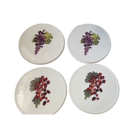 Coasters Wine Design Ceramic Rubber Feet 4" Round Grape Clusters Purple Red Ralp - Picture 1 of 8